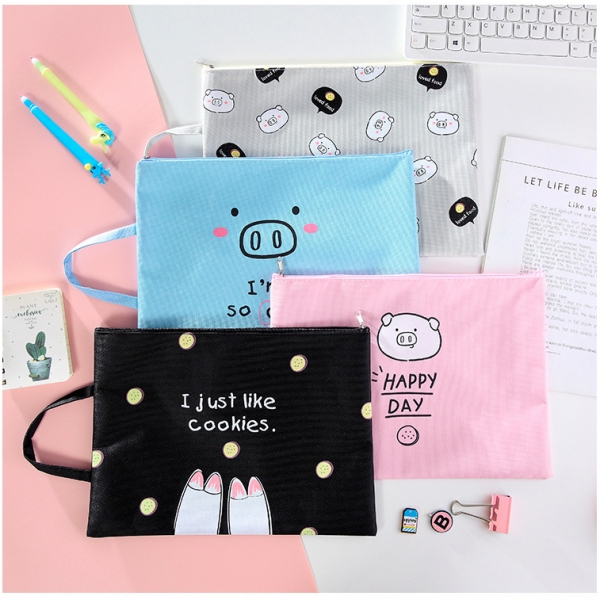 Cute Pig Piglet Animals Canvas Fashion A4 Document Wallets File Folders