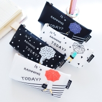 Black White Dots Stripes Pattern Girl Rain Soft Leather Pencil Case Cosmetic Bag