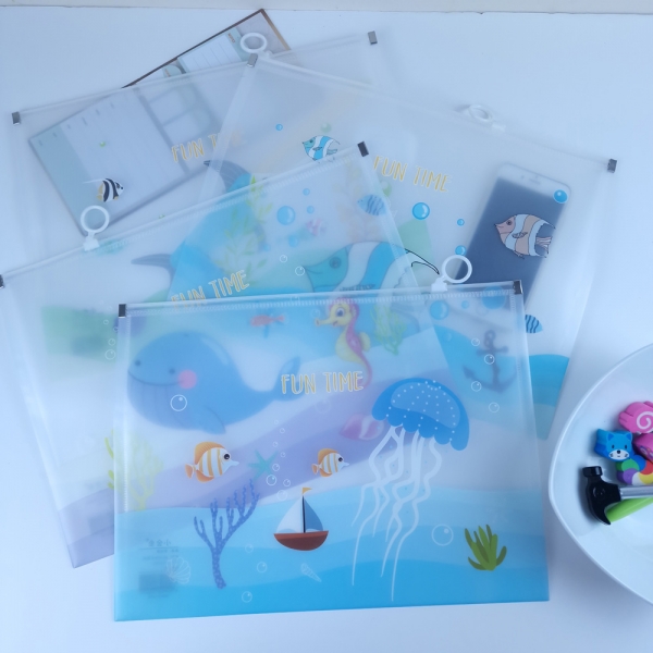 Ocean Animals Sea Fish Fashion A4 Plastic Document Wallets Zipper File Folders