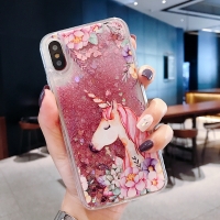 Glitter Liquid Unicorn Pink Flowers iPhone 7 Plus 8 Plus Phone Case