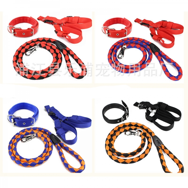 3pc Strong Nylon Rope Dog Lead Leash Collar Chest Back Harness Set S M L XL XXL