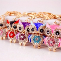 Cute Owl Crystal Diamante Bag Charm Handbag Keyring Pendant
