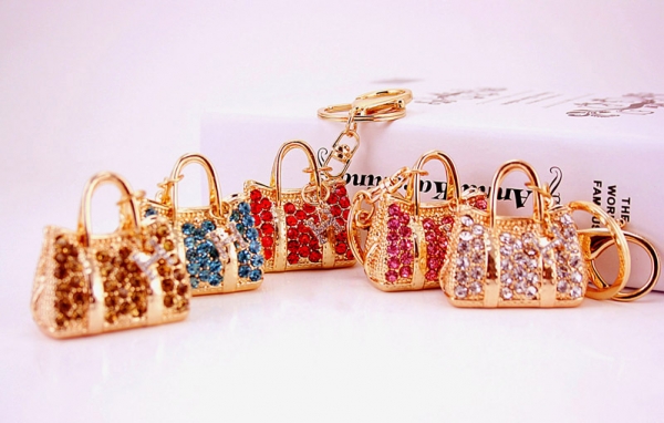 Classic Handbag Shape Crystal Diamante Bag Charms Handbag Keyrings Pendant