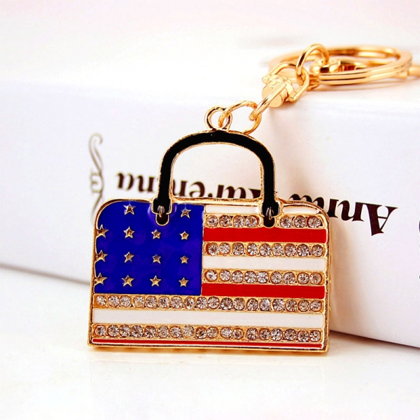 American Flag Handbag Shape Crystal Diamante Bag Charm