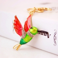 Green Hummingbird Pink Wings Birds Crystal Diamante Bag Charm Handbag Keyring