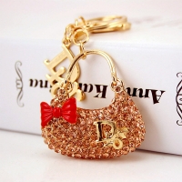 Gold Handbag Shape With Red Bow Crystal Diamante Bag Charm