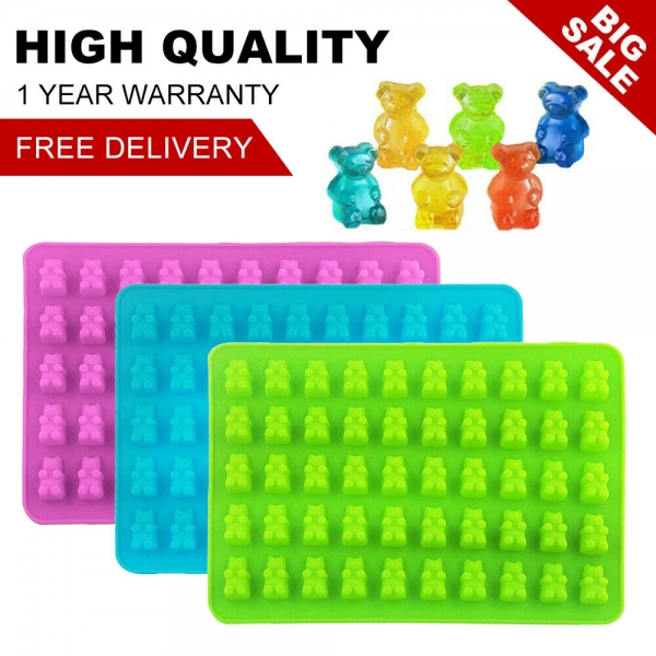 50 Mini Bears Silicone Mould Chocolate Fondant Gummy Animal Jelly Ice Cube Mold