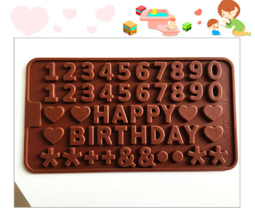 Happy Birthday Alphabet Letters Numbers Silicone Mould Chocolate Fondant Jelly Ice Cube Mold