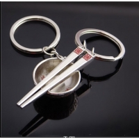 Silver Chinese Chopsticks Bowl Couples Keyrings Metal Lovers Puzzle Keyring Set