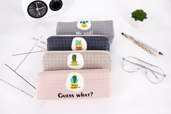 Cute Cactus Plants Fabric Pencil Cases Cosmetics Make Up Bags Pen Pouches