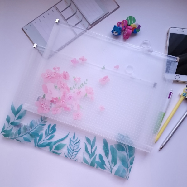 Garden Flowers Fashion A4 Plastic Document Wallets Zipper File Folder