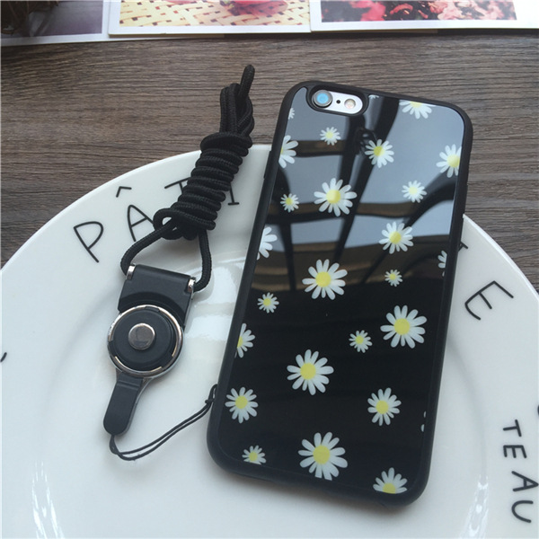 Daisy Flowers Black Glossy iPhone 7 Plus 8 Plus Phone Case