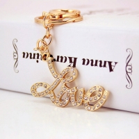 Gold Love Letter Crystal Diamante Bag Charms Handbag Keyrings Pendant Key Chain