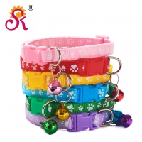 Paws Print Patterned Cat Collar Adjustable Kitten Puppy Dog Pet Bell Snap Buckle