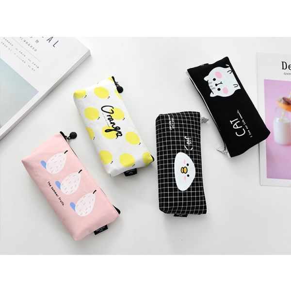Summer Fruits Lemon Pear Orange Canvas Pencil Cases Cosmetics Make Up Bags