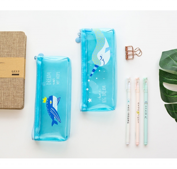 Blue Whale Ocean Animals Cute See Through Pencil Cases Cosmetics Make Up Bags
