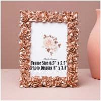Rose Gold Colour Rose Flowers 6x4 Inch Freestanding Portrait Photo Frame