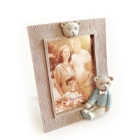 Wood Effect Frame With Blue Bear 6x4 Inch Freestanding Portrait Photo Frame
