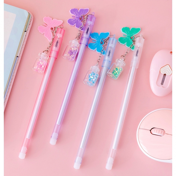 Cute Daisy Flowers Butterfly Wishing Bottle Pendant Ballpoint Gel Pens Xmas Gift