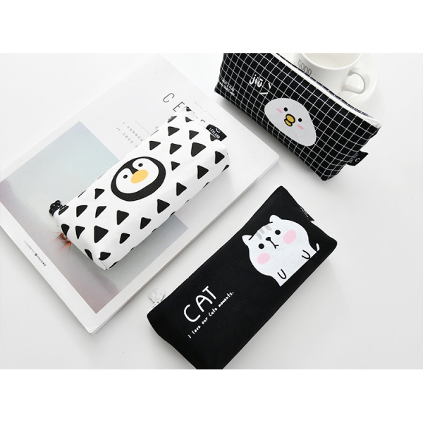 Animals Cat Bear Penguin Canvas Cute Pencil Cases Cosmetics Make Up Bags