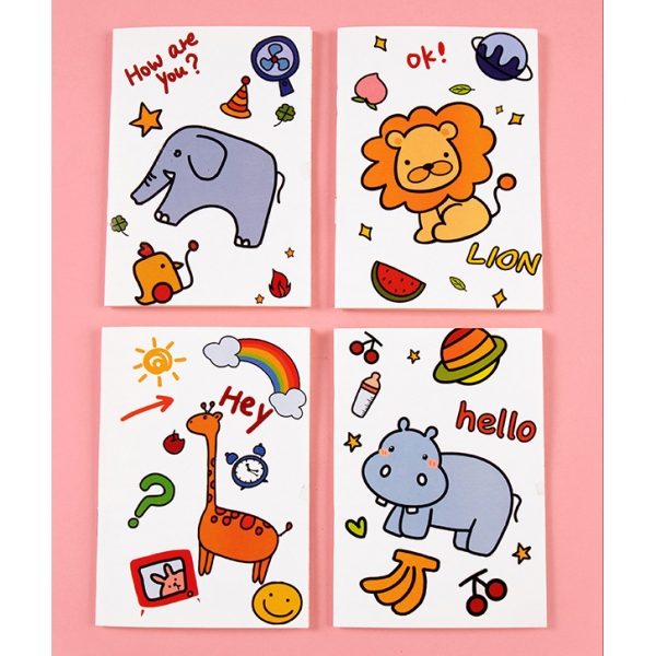 4pk Zoo Animals Lion Elephant Giraffe Hippo Cute Mini Notebooks Small Memo Pads