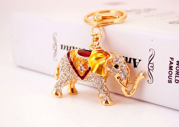 Gold Indian Elephant Crystal Diamante Bag Charms Handbag Women Keyrings Pendant