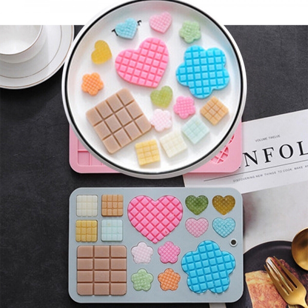 Hearts Flowers Pink Silicone Mould Chocolate Fondant Jelly Ice Cube Mold
