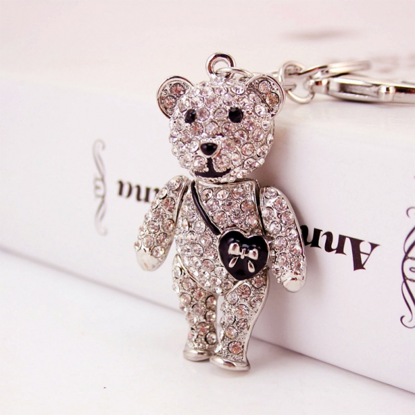Silver Crystal Bears Animals Bag Charms Handbag Women Keyrings Pendant