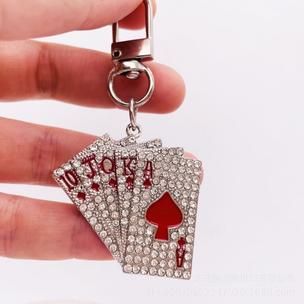 Sparkling Diamantes Casino Poker Playing Cards Metal Keyring Ladies Bag Charm