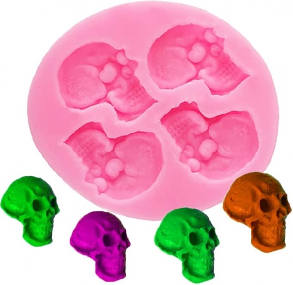 4 Skulls Sugarcraft Silicone Mould Chocolate Fondant Halloween Cake Baking Decor