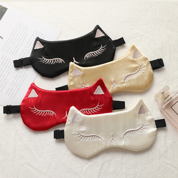 Soft Smooth Silk Cat Shaped Sleep Masks Eyeshade Eye Masks Travel Nap Shift Work