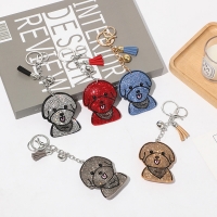 Puppy Dog Crystal Diamante PU Leather Bag Charms Handbag Women Keyring Pendant