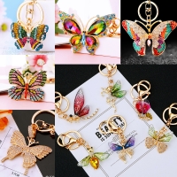Colourful Tropical Butterfly Crystal Diamante Bag Charms Handbag Keyring Pendant
