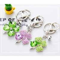 Clover Flowers Crystal Diamante Floral Bag Charms Handbag Women Keyrings Pendant