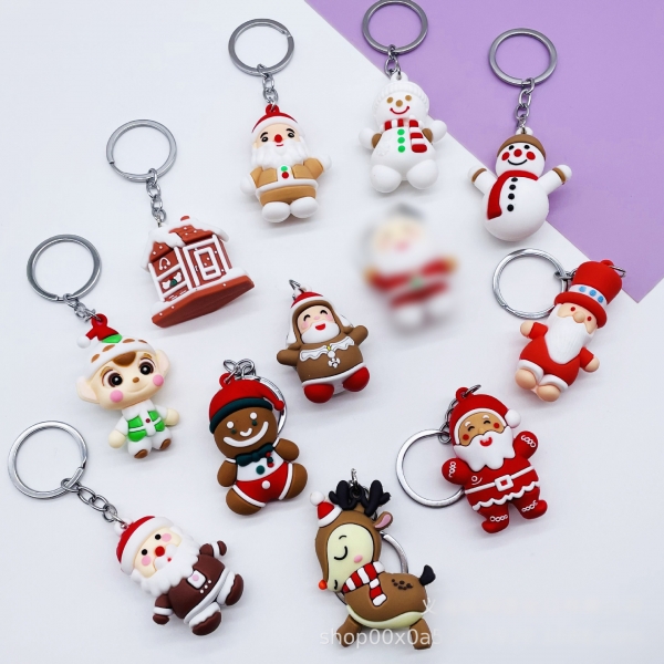 11pc Christmas Keyrings Set Santa Claus Snowman Elf Reindeer Gingerbread Man