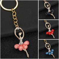 Pink Ballerina Dancing Girl Sparkling Crystal Diamante Keyring Bag Charm