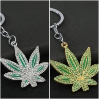 Golden Silver Weed Cannabis Leaves Keyring with Sparkling Crystal Diamante